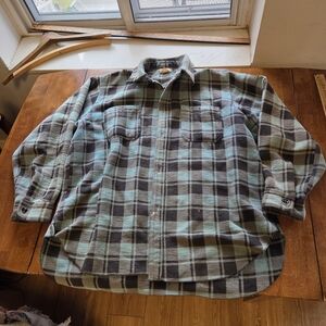 Vintage Champion Flannel Shirt Mens Sz 17.5 green  Gray Plaid Cotton missing but